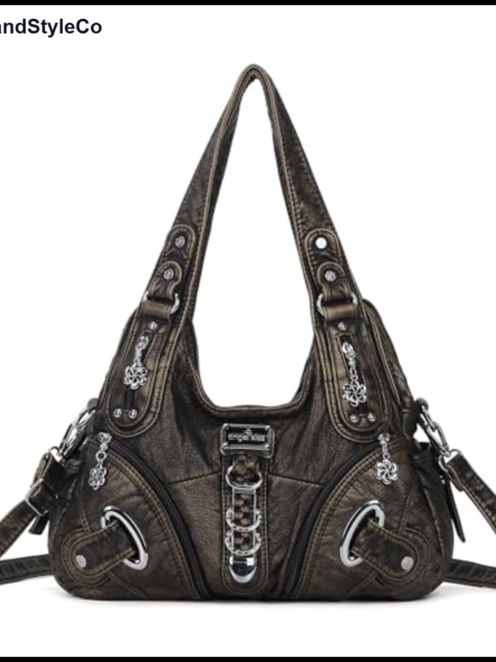 Washed PU Leather Hobo Satchel Handbag with Shoulder Strap - Large Tote